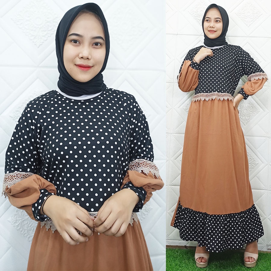 YESIKA GAMIS POLKADOT KOMBINASI RENDA LENGAN BALON GL FASHION