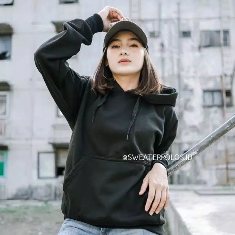 HOODIE JUMPER HITAM WANITA SIZE XXS - XXXL POLOS