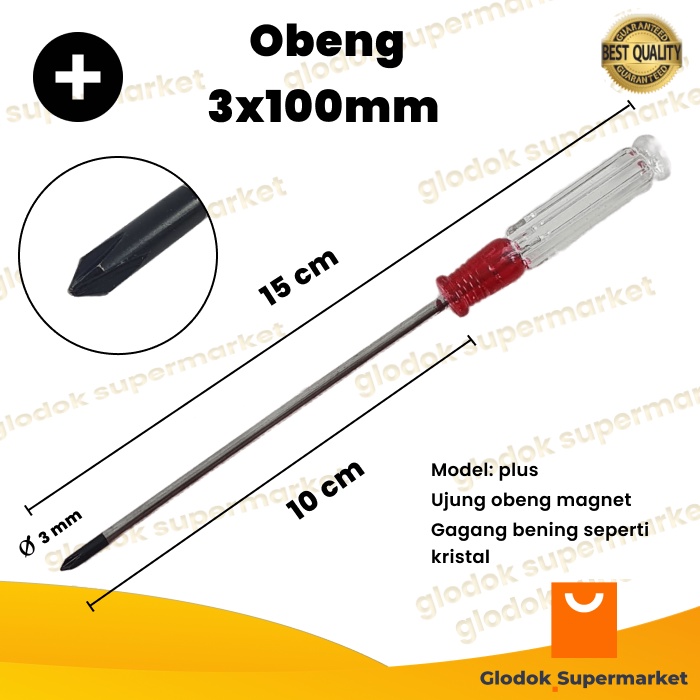 Obeng Plus 4 inch Transparan Diameter 3mm Panjang Besi 10cm Magnet