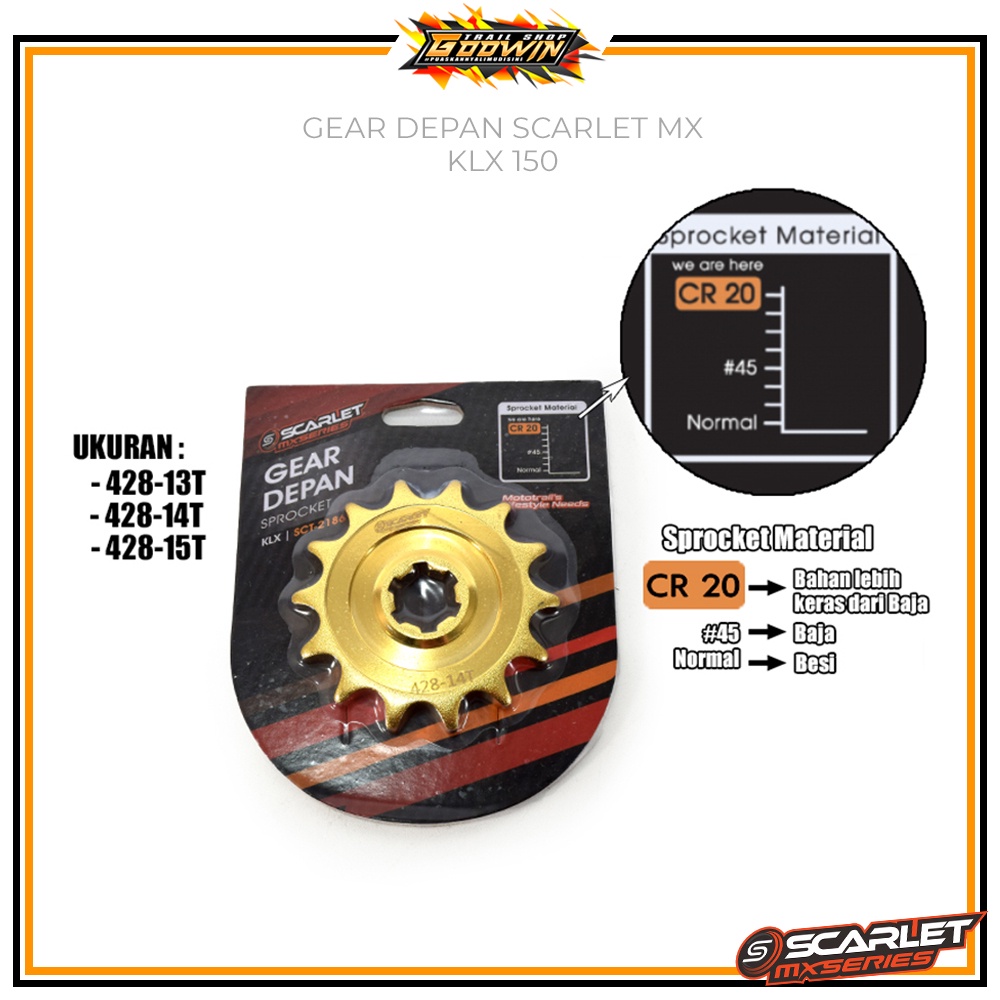 Gear Gir Depan Dpn SCARLET MX SERIES CRF 150L / WR 155 /KLX 150L 428 13T 14T 15T 16T Gold Terlaris