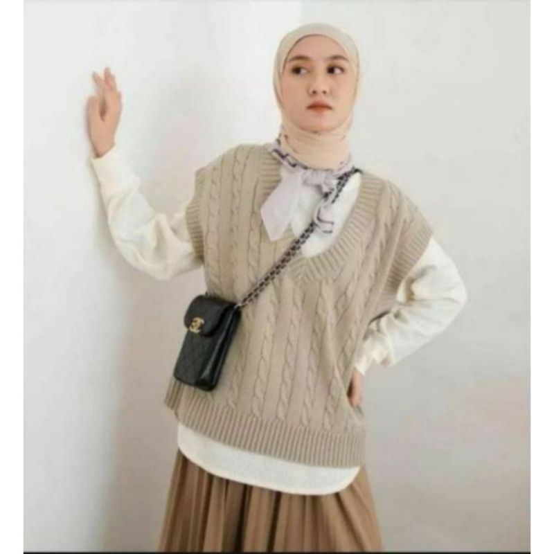 Vest Rompi Cable Rajut / Rompi Kepang Rajut / Vest Outer Cable Knit