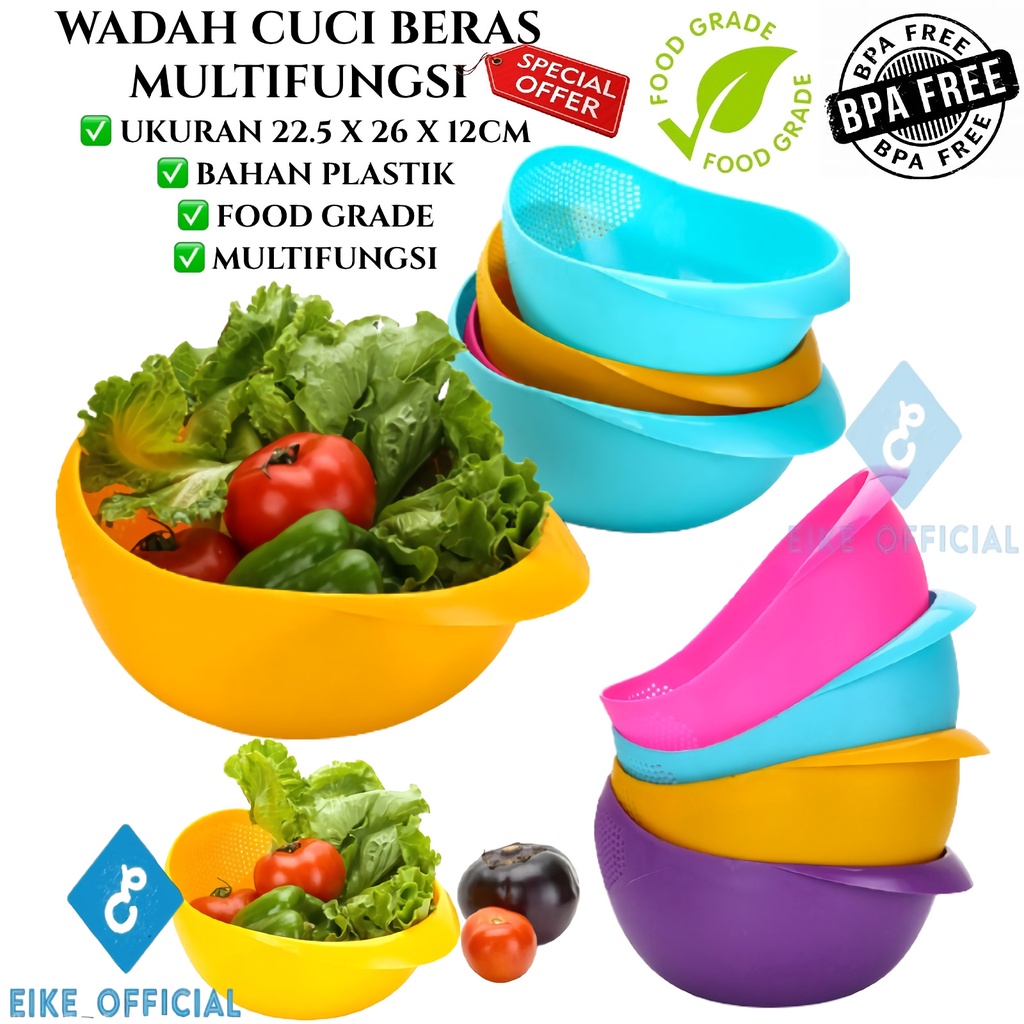 [Eike] - Wadah Baskom Cuci Beras Sayur Buah Serbaguna Bak Alat Cuci Beras Buah / Wadah Cuci Beras Sayur Buah / Multifunction Bowl