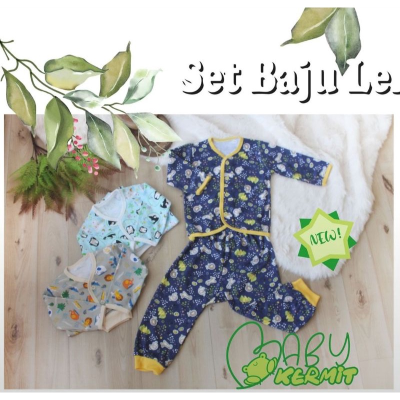SETELAN BAJU BAYI BABY KERMIT BAJU PANJANG KANCING DEPAN + CELANA PANJANG UKURAN SML UMUR 1-3 TAHUN 