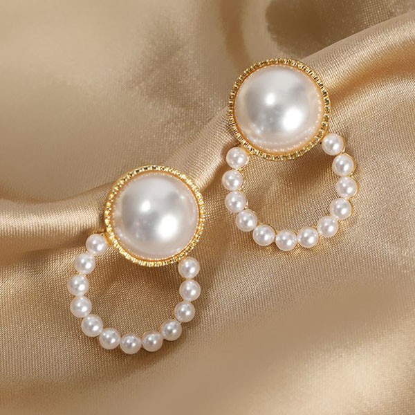 anting fashion s925 simple pearl circle earrings (1h5) jan244