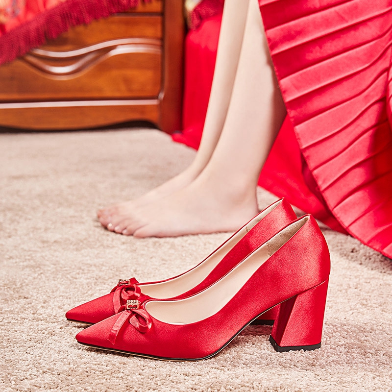 Fashion 606 Red Wedding Shoes Women S New Thick Heel Xiuhe Shoes