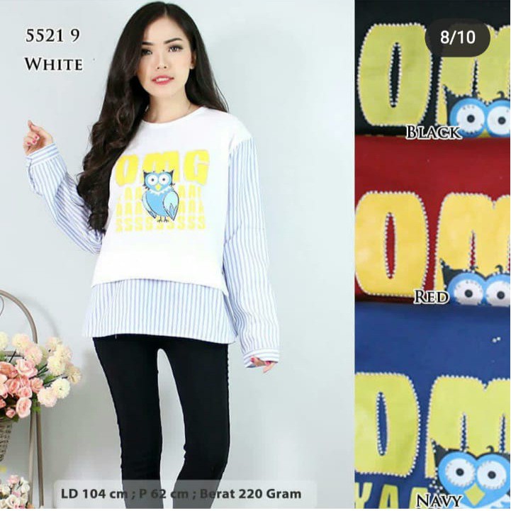 ATASAN WANITA CUTE AWR BAHAN KATUN KOMBINASI BABYTERRY BORDIR &amp; SABLON RANDOM GAMBAR DAN WARNA