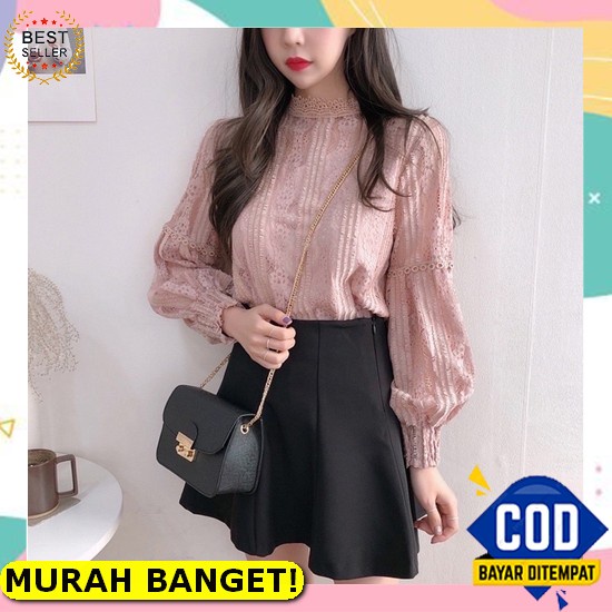 (Bisa Cod) Blouse Kemeja Bluse Wanita Korean Style Lengan Panjang Muslim Remaja Kekinian Kerja Kanto