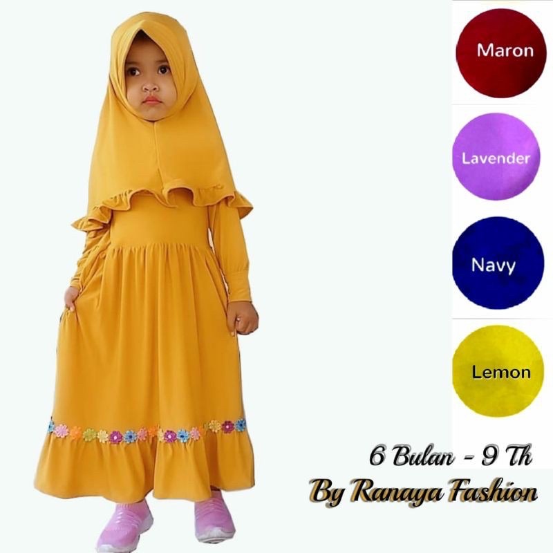 GAMIS ANAK ANNUR/RENDA PELANGI+jilbab JERSY 3-6thn