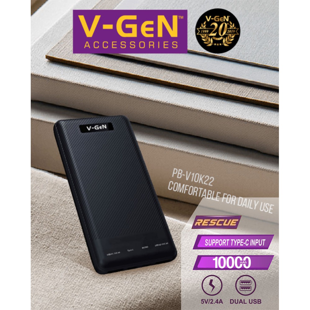 POWERBANK V-GEN V10K-22 RESCUE 10.000MAH LED 2 USB SUPPORT TYPE C