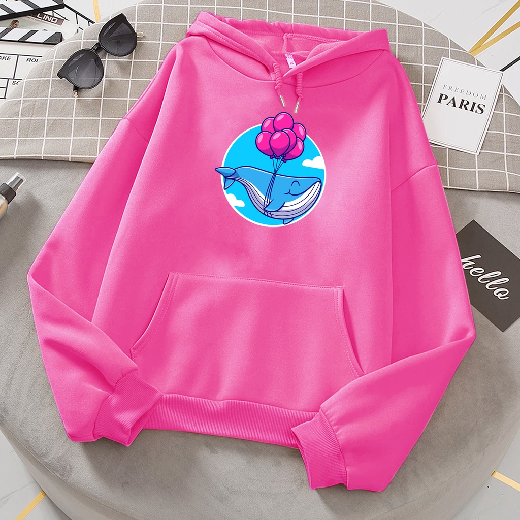 Sweater hoodie anak perempuan WHALE BALOON sweter anak cowok cewek motif kartun