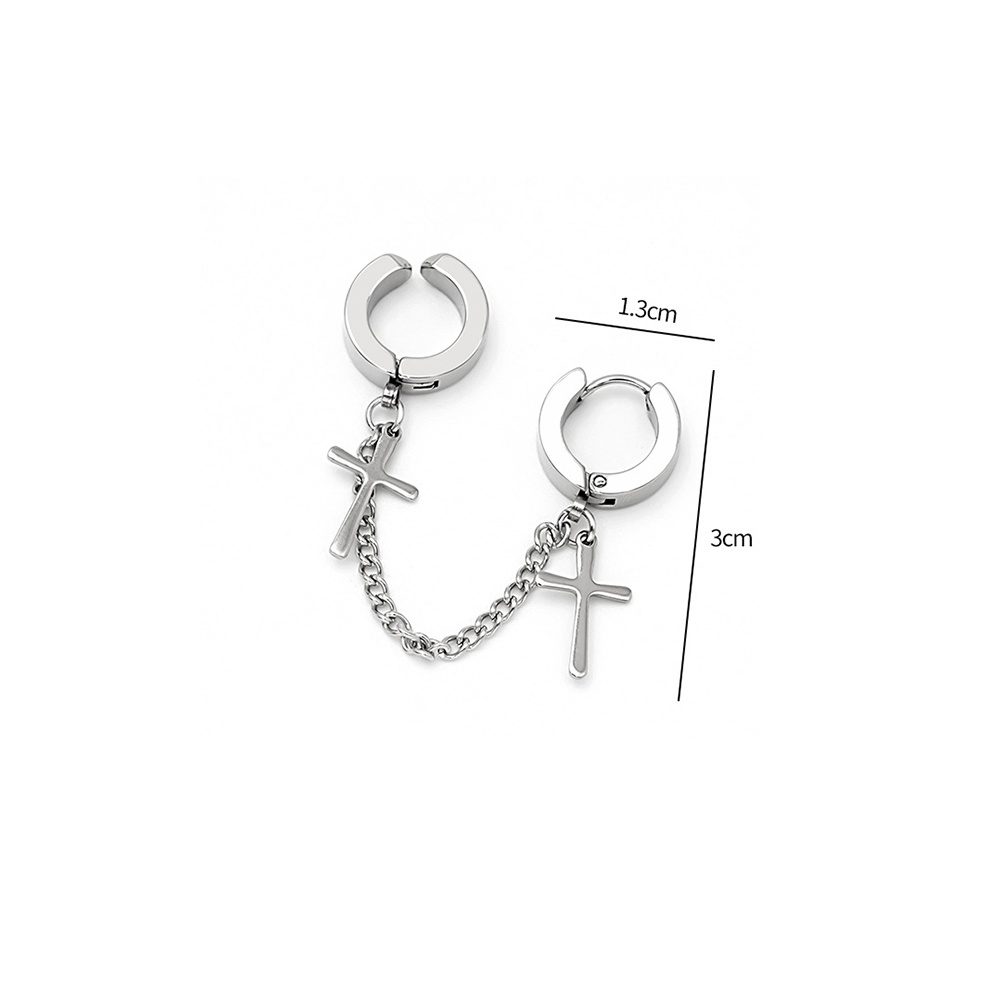1 Pc Anting Rantai Rumbai Panjang Bahan Stainless Steel Gaya Punk Gothic Untuk Pria Dan Wanita