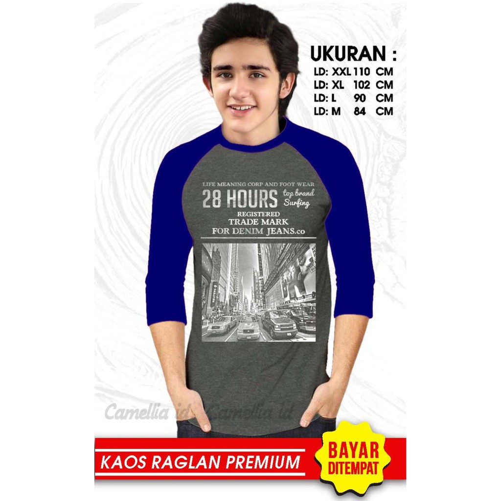 Kaos Raglan (28 HOURS)/Kaos Pria Lengan 3/4/ Kaos Pria/ Kaos Cowok/ Kaos Oblong/Misty