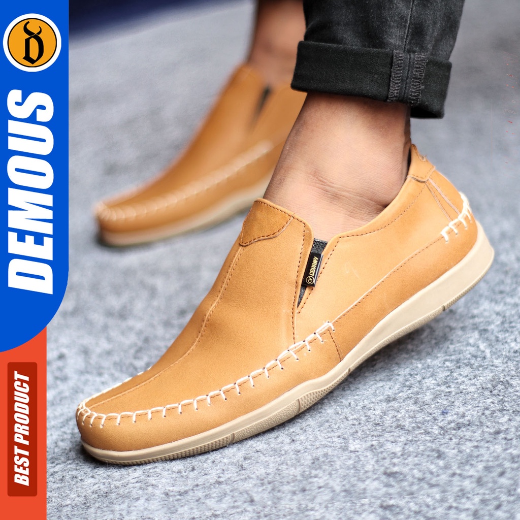 Sepatu Slip On Pria Sepatu Casual Pria Formal Kulit Asli Sepatu Pantofel Kerja Kantor Kuliah Kondangan Sepatu Slop Pria Sepatu Hitam Pria DEMOUS DIVOC