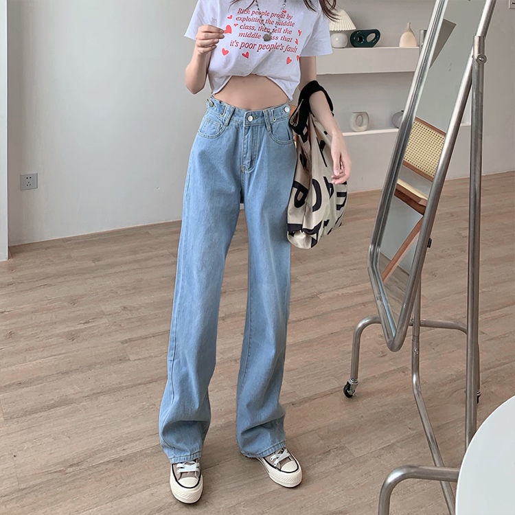 Wanita Korea Style Retro Jeans Loose Celana High Waist