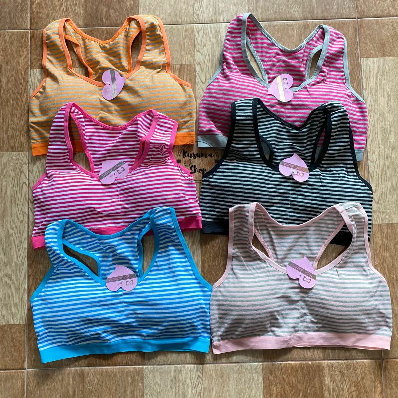 sport bra -miniset motif salur untuk remaja dan dewasa