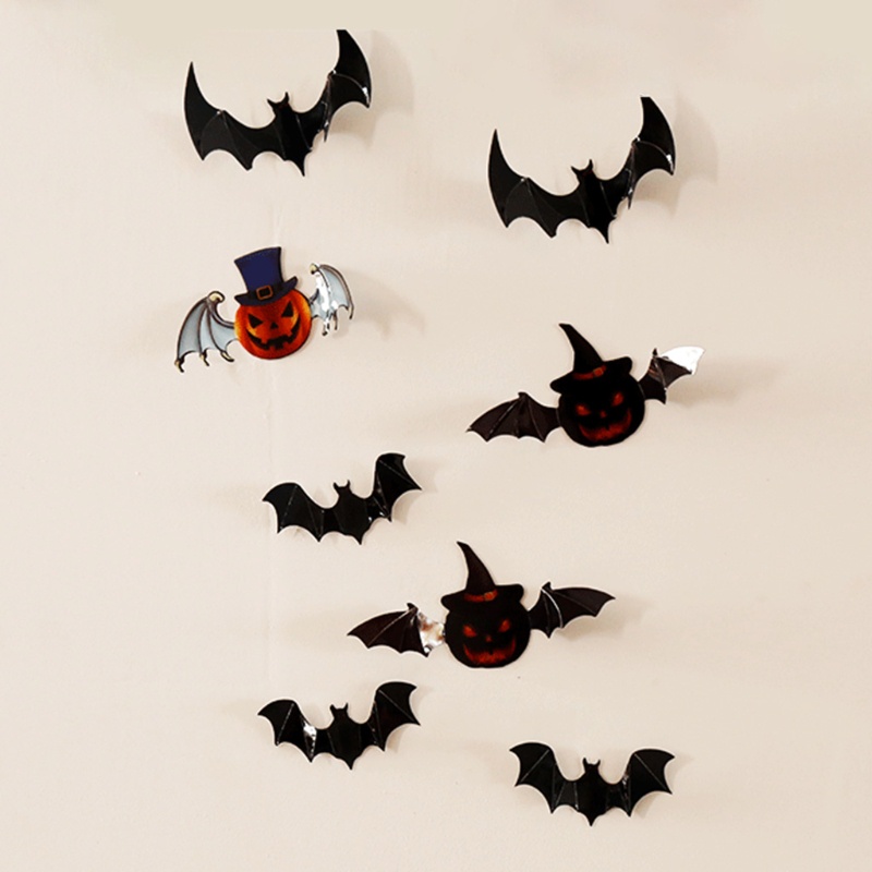 12 Pcs Stiker Dinding Decal Desain Kelelawar 3D Tahan Air Untuk Dekorasi Halloween