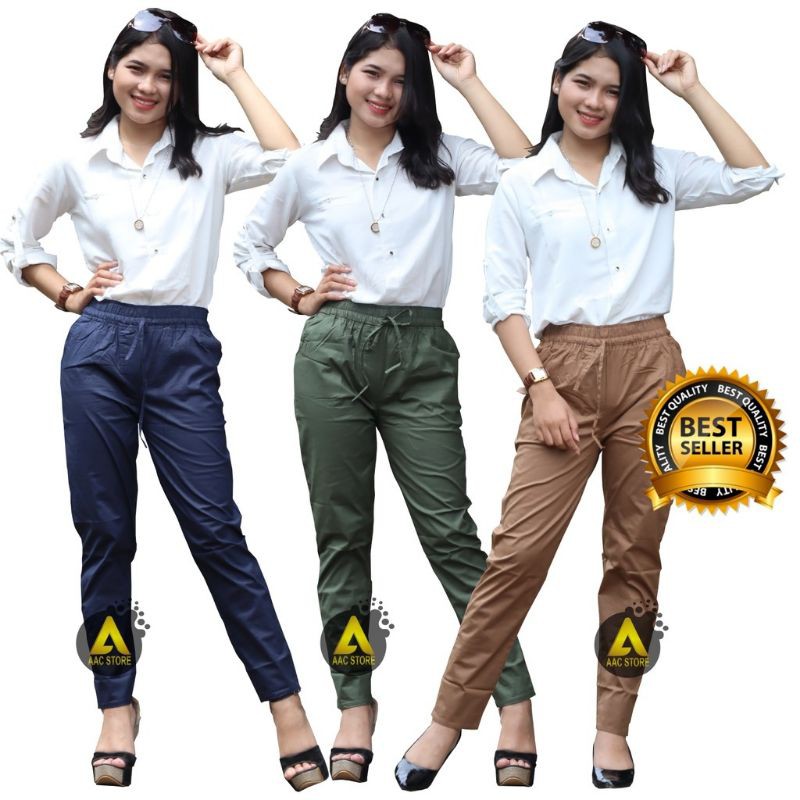 Celana Wanita Basic Pants Katun Stretch Standar Dan Jumbo