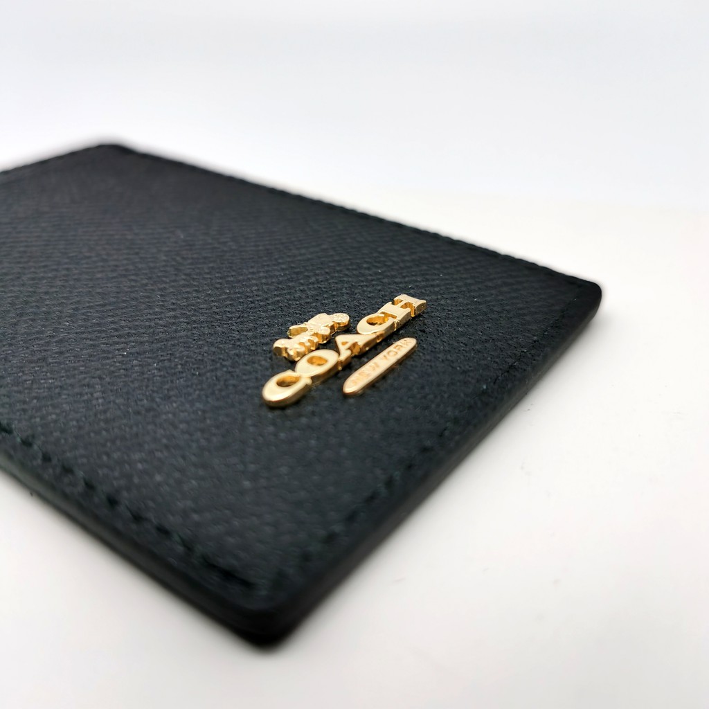 Coach Metal Logo Card Holder Id Lanyard Black Gold
