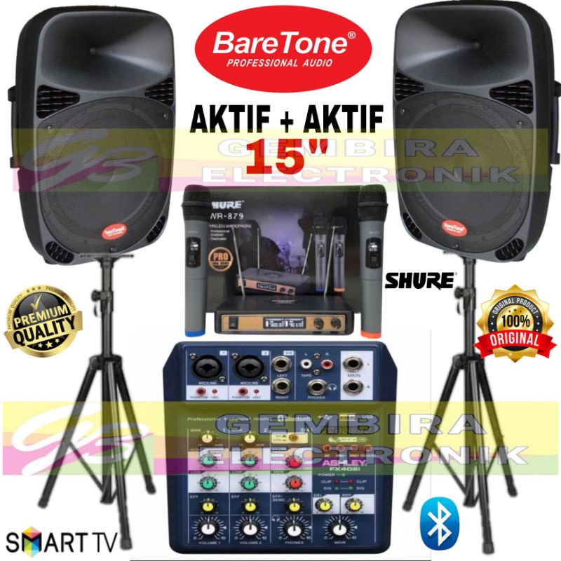 Paket Speaker Aktif Baretone 15 inch Aktif+Aktif Mixer Ashley Original sound system outdoor indoor b