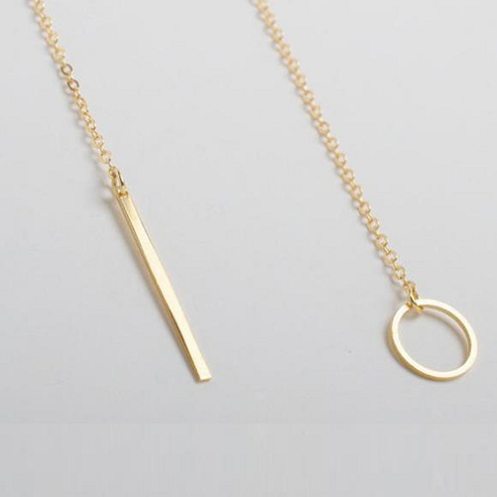 Gold Plated Metal Chain Bar Circle Lariat Necklace Long Strip Pendant Necklaces