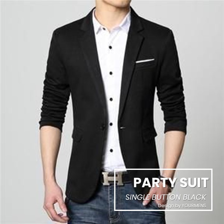 BLAZER PRIA SLIM BLACK MEN PARTY SUIT CASUAL WARNA HITAM SLIMFIT ORIGINAL NIKAYU