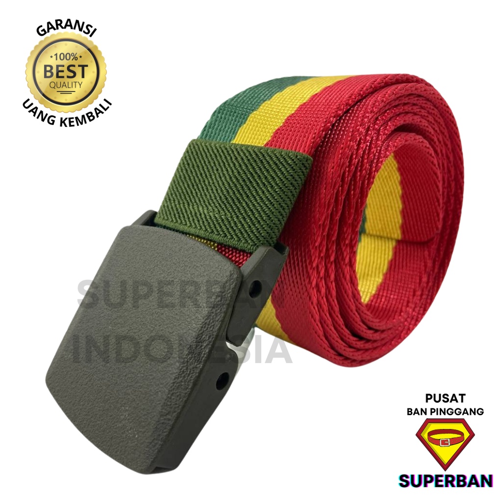 IKAT PINGGANG PRIA ANTI DETECTOR RASTA MERAH HIJAU KUNING BAN GESPER SABUK MODEL KEPALA MEN CASUAL TACTICAL OUTDOOR MURAH BCT-0001 - SUPERBAN