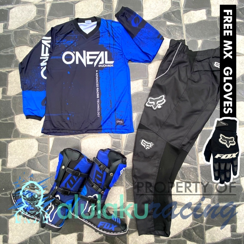 Jersey, Celana, Sarung Tangan &amp; Sepatu Fullprint with Protectors Fullset MX Trail Motocross - Paket Bundling ONCTFG060106-F41