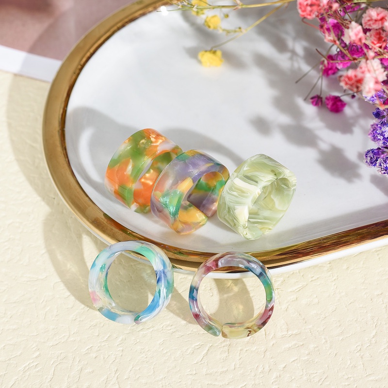 Cincin Model Terbuka Bahan Akrilik Resin Transparan Warna-Warni Gaya Vintage Untuk Wanita