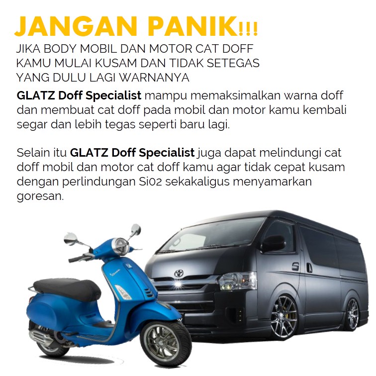 Pengkilap Body Doff Motor dan Mobil GLATZ Doff Specialist Matte