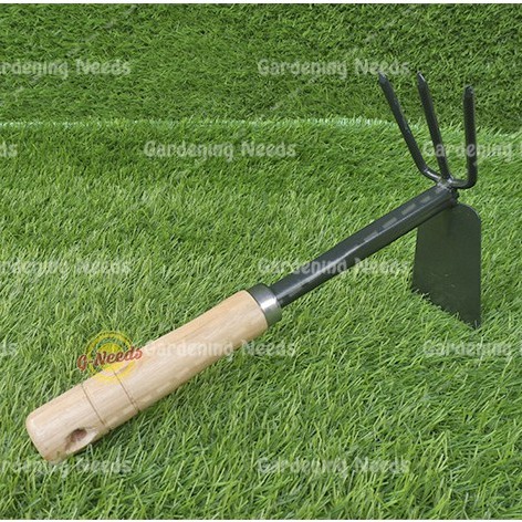 Cangkul Pacul Garpu Besi Mini 2 Fungsi Gagang Kayu TANIKU