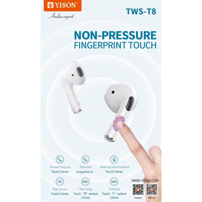 YISON Airpods TWS T8 Earphone Headset Bluetooth Sport Olahraga Handsfree Super Bass