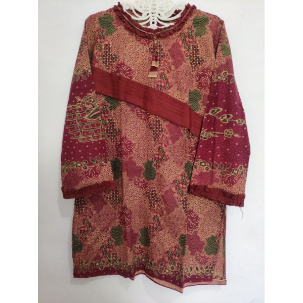 Atasan Tunik Batik Maroon Coklat Motif Formal Cewek Wanita
