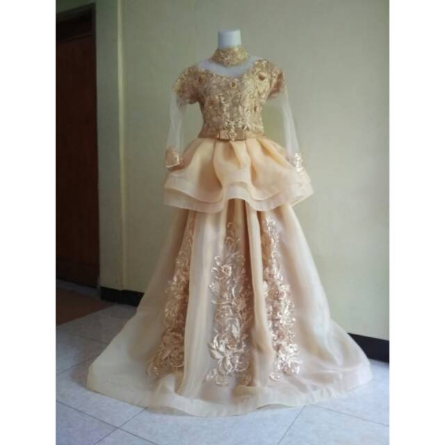 Gaun pengantin barbie organza bunga 3D / gaun preweding