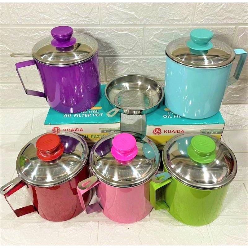 Oil Pot Warna Saringan Minyak Stainless Stell Warna Tebal 1.3 Liter