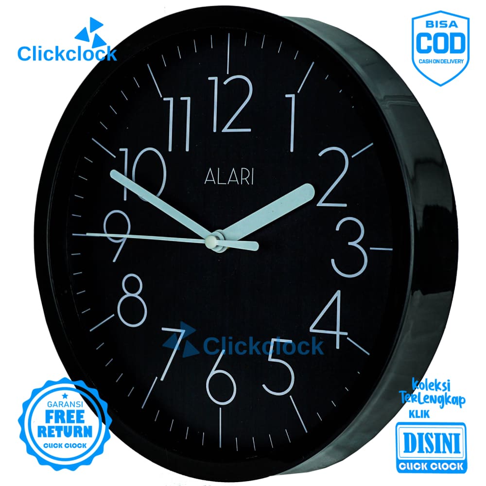 Jam Dinding Analog Minimalis Hitam Abu Alari AL1191 Besar Dekorasi Kamar Unik