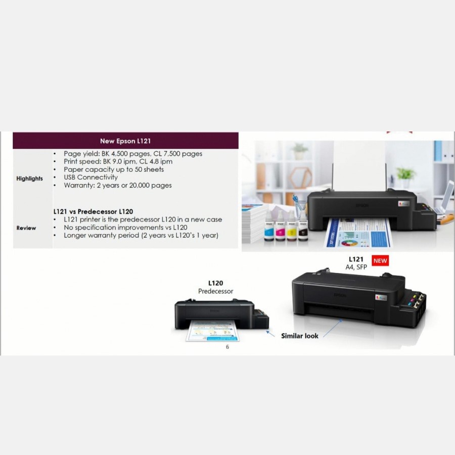 L121 Epson EcoTank A4 Ink Tank Printer / Print Only / Garansi Resmi / TINTA JAMIN ORIGINAL / GANTI L120
