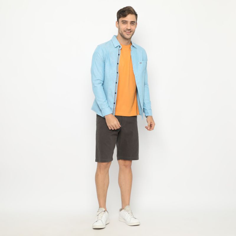 RICARDO kemeja pria lengan panjang biru & tosca 32222 - 32393