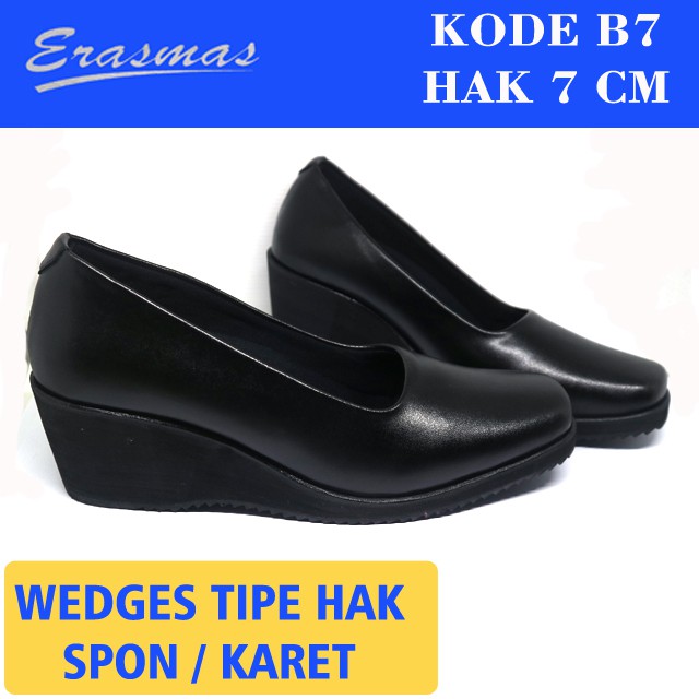 Sepatu Wedges Persit Bhayangkari Hak Karet 7 Cm B7 Erasmas Sepatu Kerja Wanita Sepatu Wedges Hitam