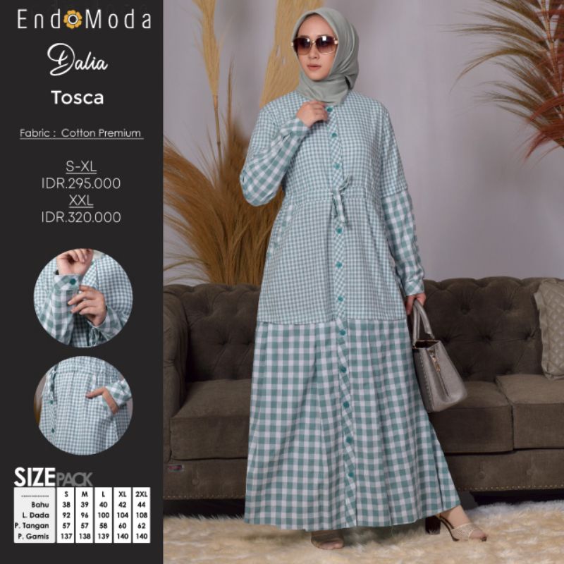 Gamis Premium Dalia Dress by Endomoda|Gamis Motif Kotak|Gamis Trendy|Gamis Kekinian|Gamis Modern|Gam
