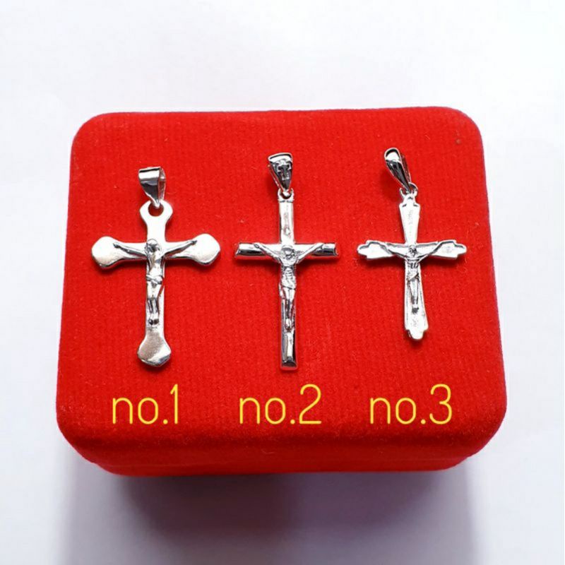 Liontin Salib Yesus Perak Asli 925 Lapis Emas Putih