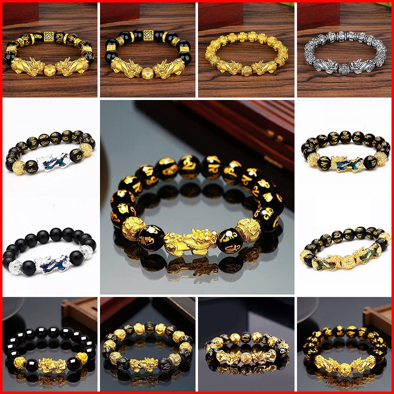 ☀Gelang Manik-Manik Batu Obsidian Thermochromic Piyao Feng Shui pixiu Untuk Pria Dan Wanita