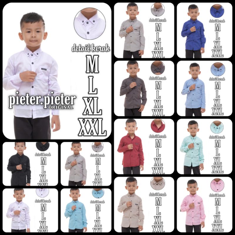 kemeja anak lengan panjang oxford casual formal usia 1-9tahun premium