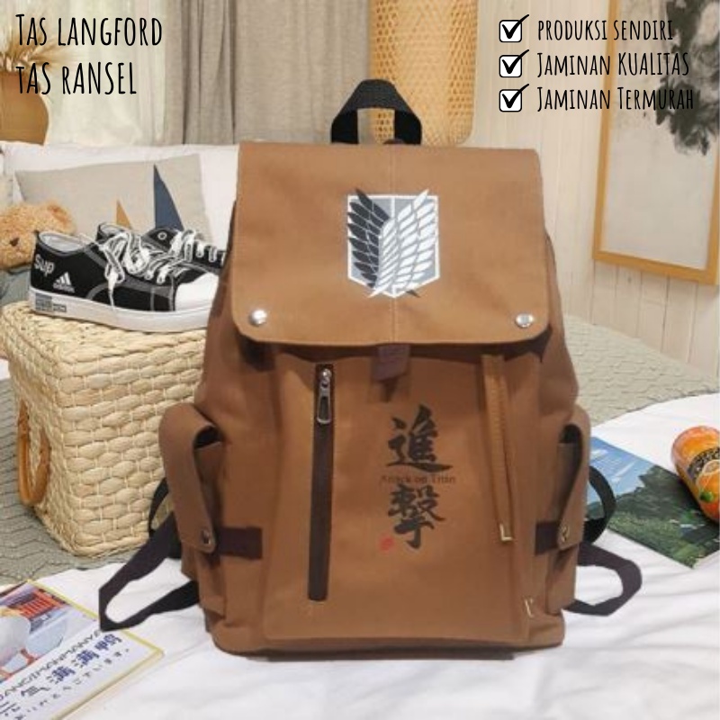 Tas Ransel - Backpack Punggung Kanvas Sablon Titan Bahu Model Kekinian Korea Terbaru Simple  Sekolah Kuliah Kerja Travelling Outdoor Pria Cowok