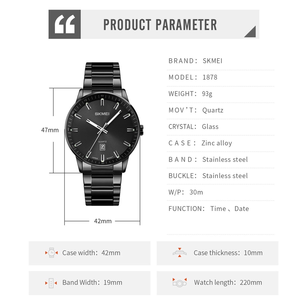 SKMEI 1878 Jam Tangan Pria Analog Chronograph Business Watch Tali Stenlis WATCHKITE WKOS