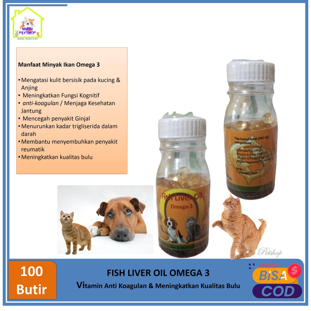 Fish Liver Oil Vitamin Minyak Ikan 100 butir untuk Anjing Kucing / Vitamin Bulu Kucing Anjing - Vitamin Kucing