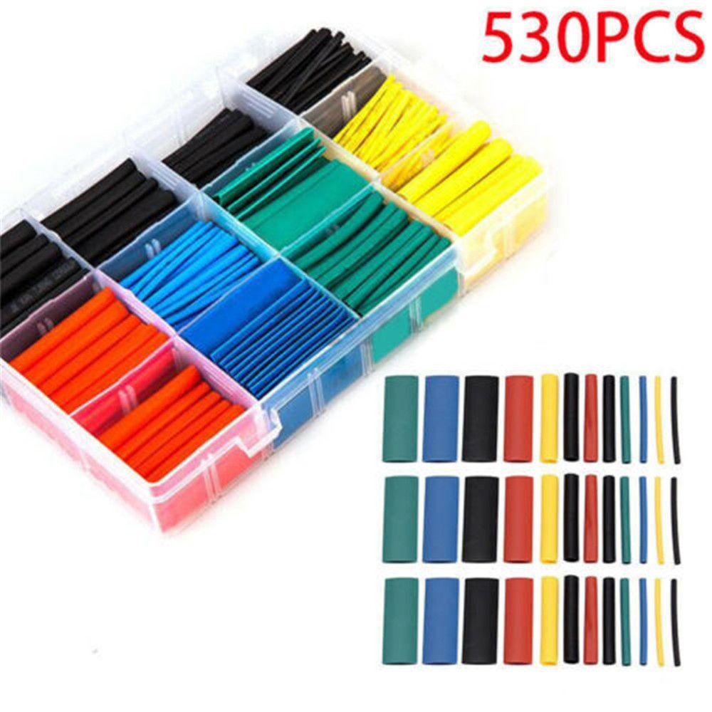 【 ELEGANT 】 530 Pcs Heat Shrink Tubing Warna-Warni Dengan Kotak Polyolefin Aksesoris Kabel Kawat Lengan Kit