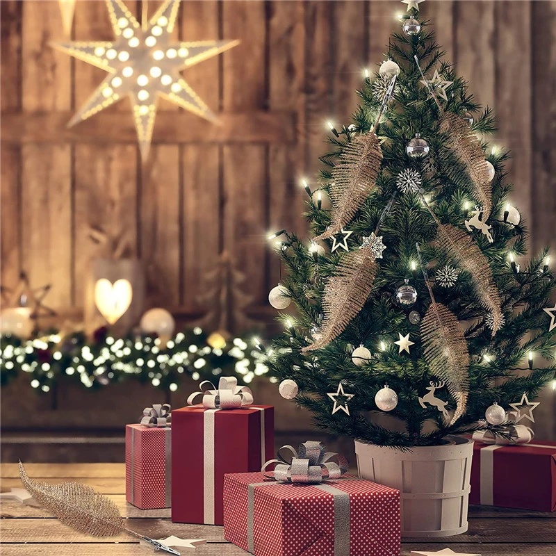 6 Pcs Ornamen Daun Bulu Glitter Buatan Untuk Dekorasi Pohon Natal