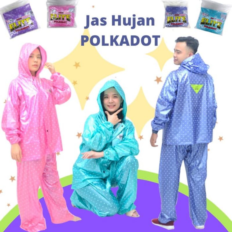 Jas hujan jaket celana polkadot elite dan top