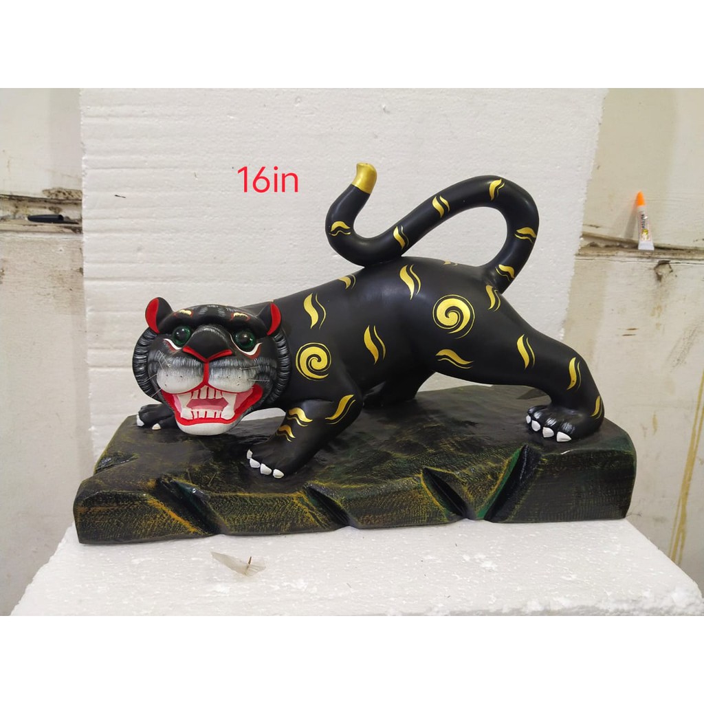 patung dewa harimau hitam - kayu - 16 inch - 02