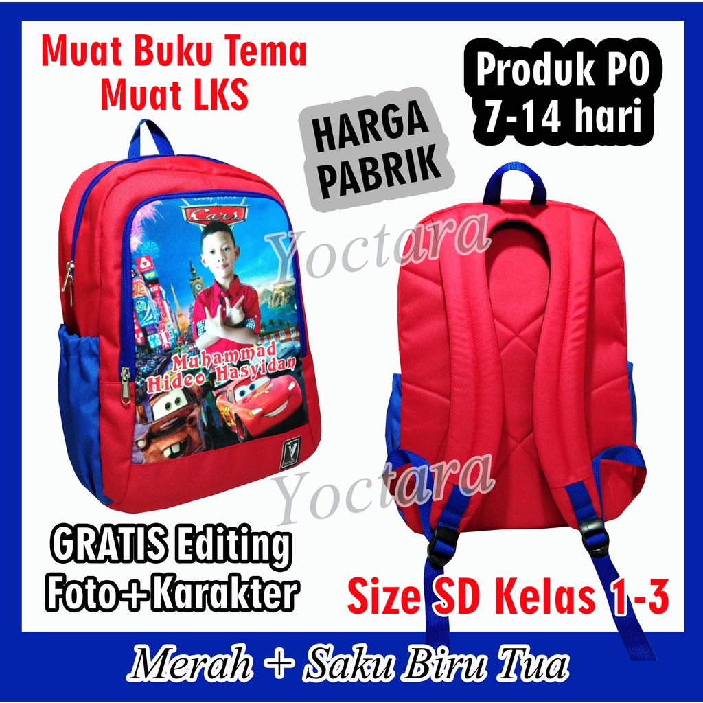 YOCTARA T38+ | Tas Anak Pakai Foto Nama Karakter Cars untuk SD Kelas 1-3 Tas Cars Tas SD Tas Anak Ta